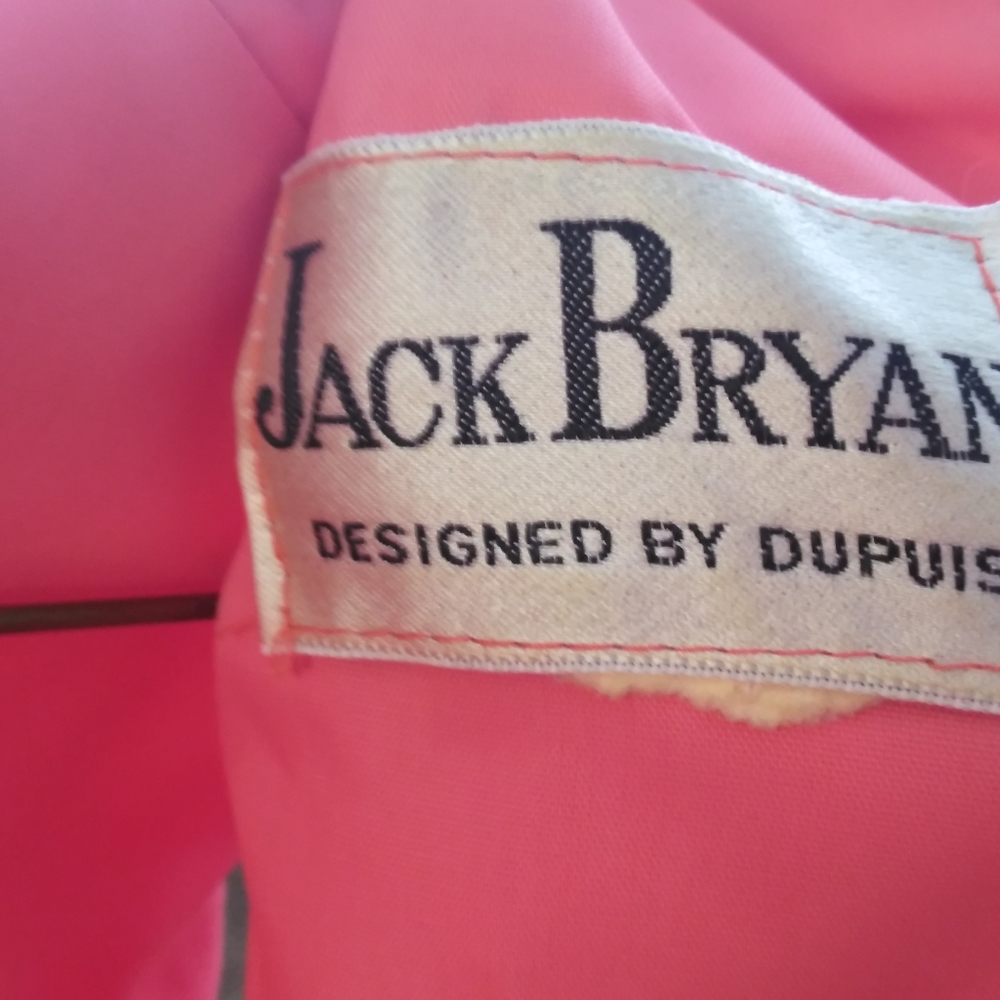 Vintage Jack Bryan Dress Chiffon Coral 60s Pleated Lettuce Ruffle Skirt Small - Picture 7 of 9